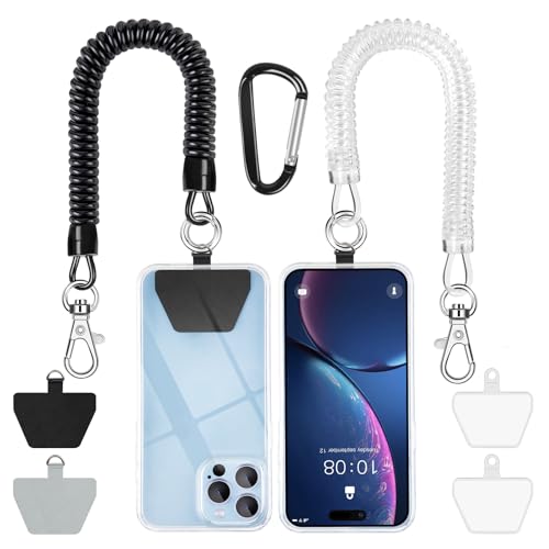 SHANSHUI Phone Lanyard Tether, Stretchy Phone Strap Patch Anchor Outdoor Climbing Hook Compatible for Most Smartphones - color: Black White