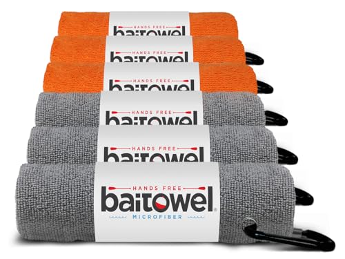 Bait Towel 6 Pack Fishing Towels with Clip for Fishing, Plush Microfiber nap Fabric, 16x16, The Original Bait Towel Multi-Pack - color: Gray-orange