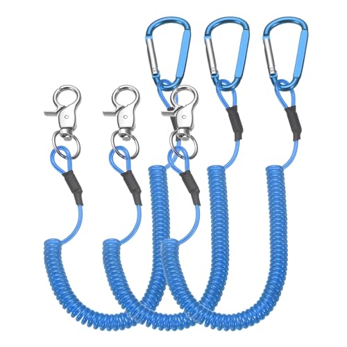 PATIKIL Fishing Lanyard, (59.06" Length, Blue) (3Pcs), Retractable Coiled Tether Anti-Lost Rope Coiled with Carabiners and 360° Rotatable Hook, Suit for - Fishing/Hunting/Hiking/Boating - color: Blue, size: 59.06"
