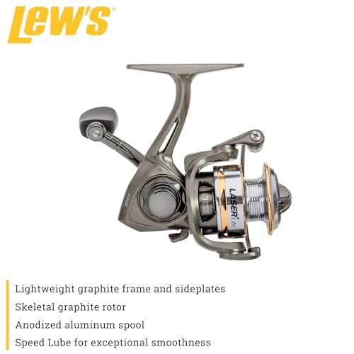 Lew's Laser Lite Spinning Fishing Reel, 6+1 Bearings, Graphite Frame and Sideplate, Speed Lube, Multi-Disc Drag - size: 75