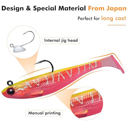 TRUSCEND Shadtale Easy Catch Soft Fishing Lures with BKK Hooks - Trembly Sinking and Vibrating Swim for More Bites, Pre-Rigged Swimbaits for Bass, Trout, Crappie, Walleye, Freshwater Saltwater Fishing - color: 2.5",1/6oz