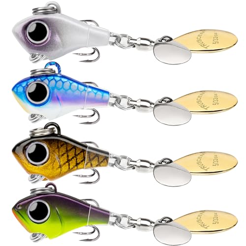 TRUSCEND Vibespinner Easy Catch Fishing Lures with BKK Hooks, Tail Spinner Baits with 4 Actions, Vibrating Swimming Flashing & Jigging for More Bites, Spoon Lures for Bass Trout Crappie Walleye Pike - color: A-5/32oz-4.5g