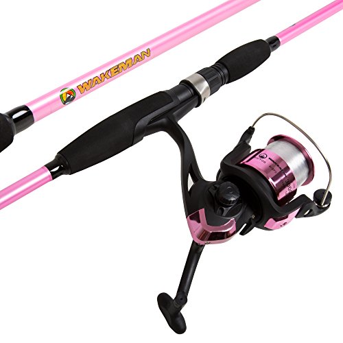 Fiberglass Fishing Pole - Strike Series 78-Inch Collapsible Rod and Spinning Reel Combo, EVA Handle, Pre-Spooled Reel, Fishing Gear for Catching Walleye, Bass, Trout, and More by Wakeman - color: Pink