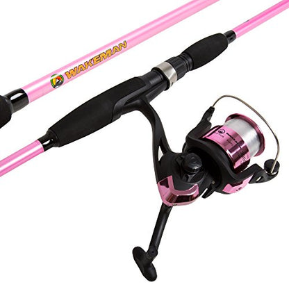 Fiberglass Fishing Pole - Strike Series 78-Inch Collapsible Rod and Spinning Reel Combo, EVA Handle, Pre-Spooled Reel, Fishing Gear for Catching Walleye, Bass, Trout, and More by Wakeman - color: Pink
