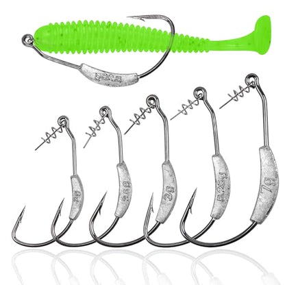 Weighted Swimbait Hooks for Bass Fishing,15 Pack Jig Heads Worm Weedless Fishing Hooks with Twist Lock for Soft Plastics Worm Weighted Hooks Saltwater Freshwater - size: 2/0_2.5g_15pcs