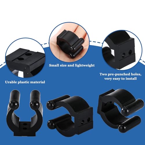 Rubber Fishing Rod Holder Clips, 20 Pack Black 16mm Inner Diameter Adjustable Pole Clips, Saltwater Resistant Fishing Accessories for Boat, Kayak, Dock, Railing & Garage Storage