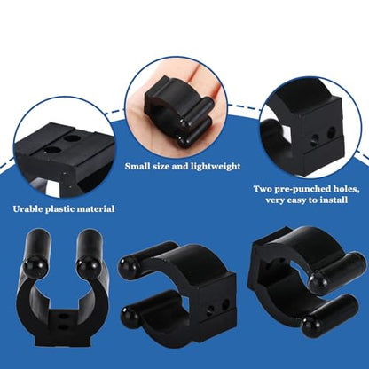 Rubber Fishing Rod Holder Clips, 20 Pack Black 16mm Inner Diameter Adjustable Pole Clips, Saltwater Resistant Fishing Accessories for Boat, Kayak, Dock, Railing & Garage Storage