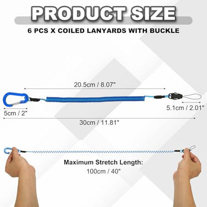 PATIKIL Coiled Lanyards with Buckle Retractable Safety Ring and Quick Release Detachable Buckle for Fishing Equipment - color: Blue, size: 40 Inch