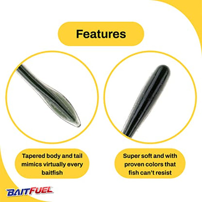 NetBait Crush Worm BaitFuel Infused Soft Worm | Finesse Drop Shot & Shaky Head Bait | 6 Inch, Midnight Green