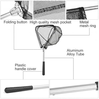 Small Foldable Fishing Net, Aluminum Alloy Triangular Landing Net, Short Handle Fly Fishing Net for Stream and Pond