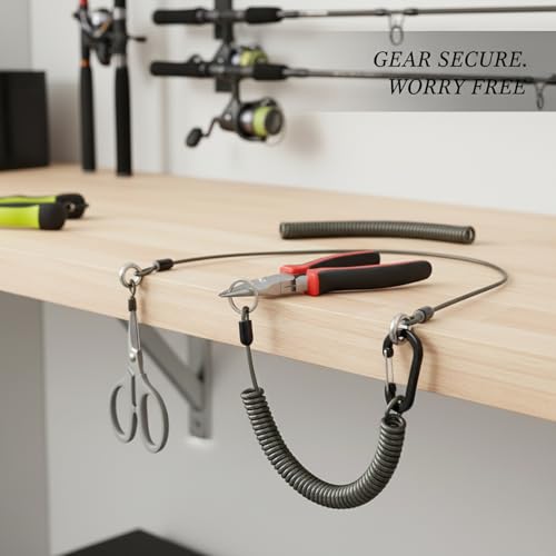 Retractable Fishing Tool Lanyard - Stainless Steel Tether for Pliers & Scissors, Anti-Loss Gear Clip for Boats, Kayaks (1 Pack) - size: 47.24 x 3.15 x 1.57"