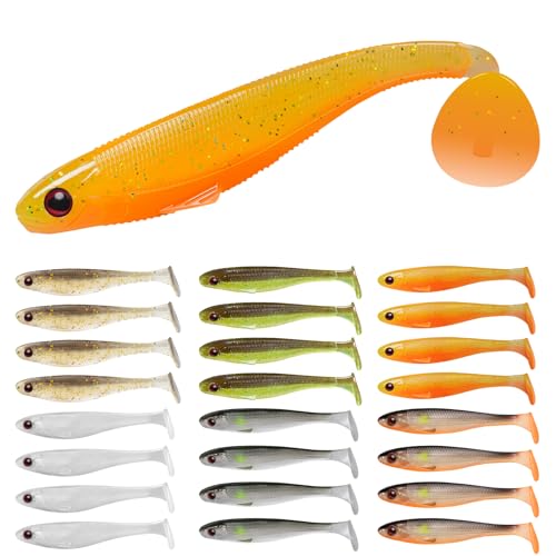 TRUSCEND Shadtale Easy Catch Soft Fishing Lures, Unique Vibration and Action for Various Rigs, Paddle Tail Swimbaits Trailer for Bass, Trout, Crappie, Walleye, Redfish, Saltwater & Freshwater Fishing - color: 2.5",24pcs,0.07oz