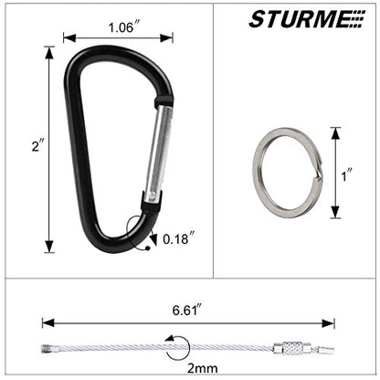 STURME 2" Aluminum D Ring Carabiners Clip D Shape Spring Loaded Gate Small Keychain Carabiner Clip Set Outdoor Camping Mini Lock Snap Hooks Spring Link Key Chain Durable Improved 24 PCS - color: Black