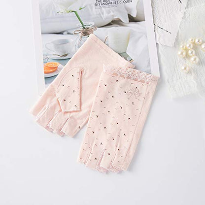 Gongxue 4 Pairs Women Sunscreen Fingerless Gloves UV Protection Driving Riding Fishing Cotton Mittens - color: Light Pink