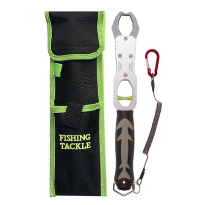 Fish Lip Gripper, Aluminium Alloy Fishing Grabber Non-Slip Fish Lip Grip Tool with Weight Scale & Anti-Lost Rope for Outdoor Fishing - color: Silver