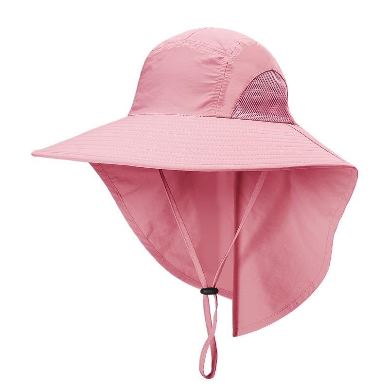 Kids-Sun Hat with Neck Flap Wide-Brim Fishing-Hat Lightweight Ponytail-Hat UV-Protection Summer Toddler Beach-Hat