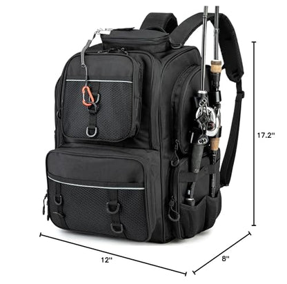 WANOON Fishing Backpack, fishing bag with Rod Holders. Large tackle Backpack Strong Materials - color: Black, size: 42L-Without Tackle Boxes