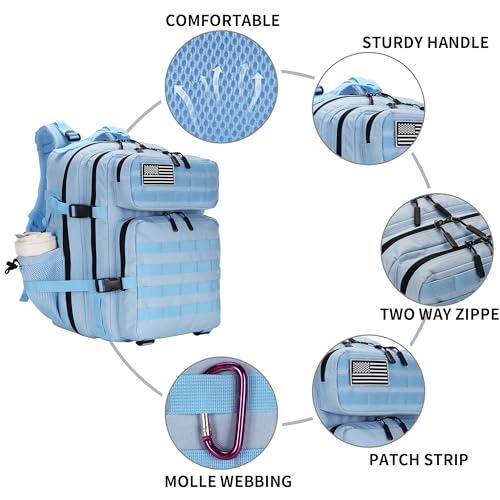 Lovelinks21 25L Tactical Military Backpack Small Travel Backpack for Men and Women Assault Pack Bug Out Bag Molle Daypack Gym Bag with Bottle Holder (Light Blue) - color: Light Blue