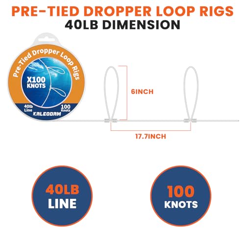 20lb-70lb 100knots Pre-Tied Dropper Loop Fishing Rig, 18" Spacing, 5.5" Loop Size, Ideal for Saltwater & Freshwater Fishing - size: 40LB-100knots