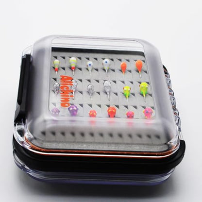 Alichino Ice Fishing Jig Set Ice Fishing Lures Micro Jig Head Hook Set for Panfish, Crappie, Walleye, Perch, Trout, Bluegill - color: 18pcs Tungsten Ice Jigs Set