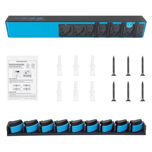 9 Rod Fishing Rod Holder Wall-Mounted Poles Rack Vertical Rod Stand for Garage Cabin and Basement Fishing Accessory