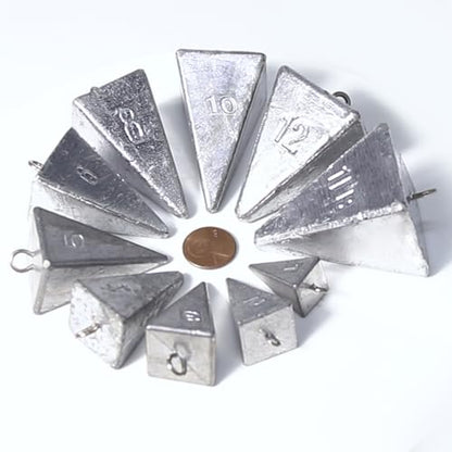 Alwonder Pyramid Sinkers Lead Fishing Weights for Surf Pompano Catfishing | Pyramid Weights 1oz-2LB Saltwater Freshwater Fishing Sinkers No-Roll Triangle Inshore Ocean Beach Casting Bottom Pier Fishing - size: 10 Pack Kit: 1oz*3, 2oz*3, 3oz*2, 4oz*2