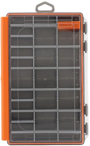 Conskyee Waterproof Fishing Tackle Box, Clear Terminal Tackle Storage Organizer with Removable Dividers, Portable Fishing Lure Box Bait Vault (Orange, S)