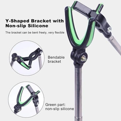 Fishing Rod Holder Adjustable Ground Stand - Foldable Stainless Steel Pole Support Ground Bank Mount Bracket with Ice Spike for Bank Fishing