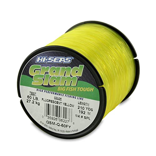 HI-SEAS Grand Slam Monofilament Fishing Line - Strong & Abrasion Resistant in Clear, Pink, Green, Smoke Blue, Fluorescent Yellow Freshwater & Saltwater – Quarter Pound Spool - color: Flourescent Yellow, style: 60 Lb Test, 0.80 Mm Dia, 210 Yd