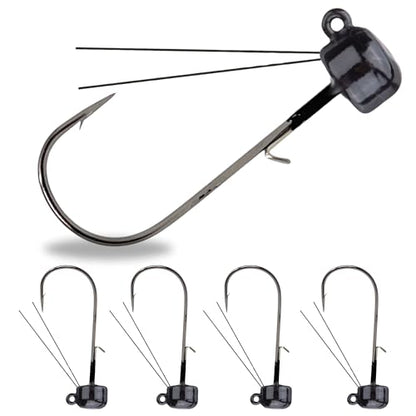 Reaction Tackle Tungsten Mushroom Head Jig Heads, Ned Rig Shroom Jigs for Finesse Bass Fishing, Stand Up Bait with Weedless and EWG Hook Options (5-Pack) - color: Black, size: 1/10 Oz Weedless