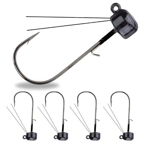 Reaction Tackle Tungsten Mushroom Head Jig Heads, Ned Rig Shroom Jigs for Finesse Bass Fishing, Stand Up Bait with Weedless and EWG Hook Options (5-Pack) - color: Black, size: 1/8 Oz Weedless