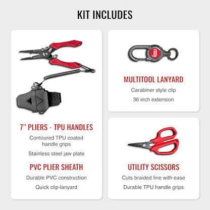 EGO FireSteel Fishing Tool Kit, 7 Pc Pro Angler Set with Pliers, Fillet Knife, Hook Remover, Line Scissors, Vice Grip Tool, Sheath & Lanyard, Freshwater & Saltwater Fishing Gear