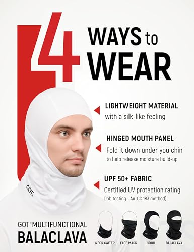 UPF 50+ Balaclava Ski Mask for Men Women - UV Face Mask Motorcycle Shiesty | Windproof, Breathable, Hinge Design, Full & Half Face Coverage, Fits Under Helmet, Snowboarding, Skiing - color: White