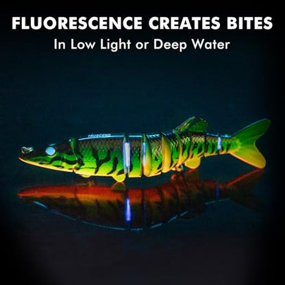 TRUSCEND Swimmax Easy Catch Fishing Lures with BKK Hooks, Wiggling, Vibrating, Rattling and Gurgling for More Bite, Heavy-Duty Dyneema Fiber Jointed Swimbaits for Bass, Trout, Walleye, Crappie, Pike - color: G1-8.1",2.3oz