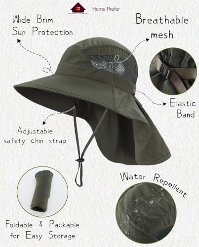 Home Prefer UPF50 Wide Brim Kids Sun Hat Neck Flap Boys Girls Sun Protection Hat for Beach Fishing - color: Army Green, size: 2-4T
