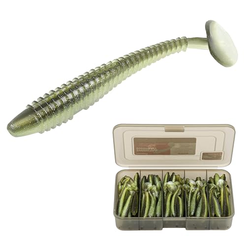Paddle Tail Swimbaits 100/80/50PCS, 5/4/3/2 inch Soft Fishing Lures Bulk Pack – Durable Lifelike Action Lures for Bass, Trout, Crappie – Freshwater & Saltwater Fishing Gifts - color: Light Green, size: 2in, 100pcs