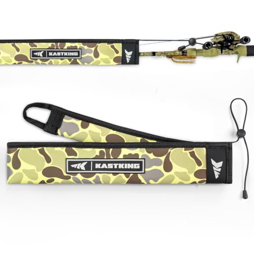 KastKing MeshGuard Camo Neoprene Fishing Rod Socks, Fishing Rod Sleeve, Floating Rod Sleeves, Adjustable Lanyard & Built-in Hanging Loop, Fits Casting, Spinning, and Fly Rods - color: Khaki Camo 1 Pcs, style: Casting/Trolling