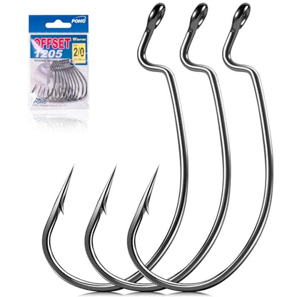 Ewg Hooks for Bass Fishing Hooks,Alloy High Carbon Steel Worm Hooks,Extra Wide Gap Offset Fish Hooks Texas Rig Fish Hooks for Bass Trout Freshwater Saltwater #6#4#2 1/0 2/0 4/0 5/0 - size: #5/0_10pcs