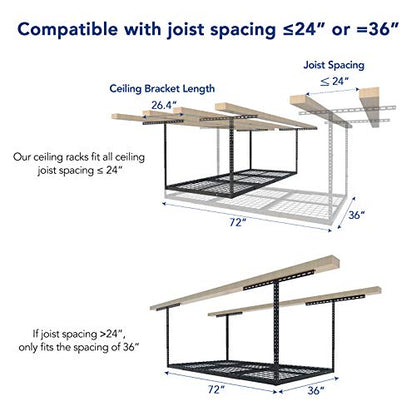 FLEXIMOUNTS 3x6 Overhead Garage Storage Adjustable Ceiling Rack 72" Length x 36" Width x 40" Height, 450lbs Weight Capacity, Hammertone, Classic Series - color: Hammertone, size: 3x6 ft
