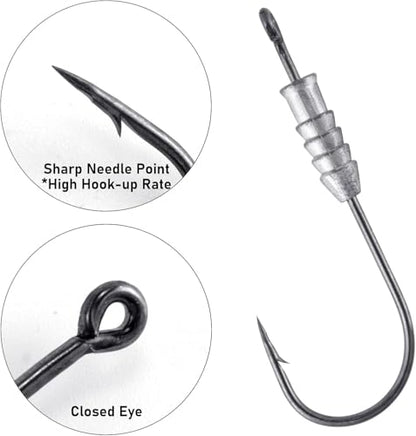 Dr.Fish 20 Pack Weighted Swimbait Hooks, Weighted Fishing Worm Hooks Straight Shank Round Bend Bass Fishing Jig Hook - size: #8/0-1/3oz