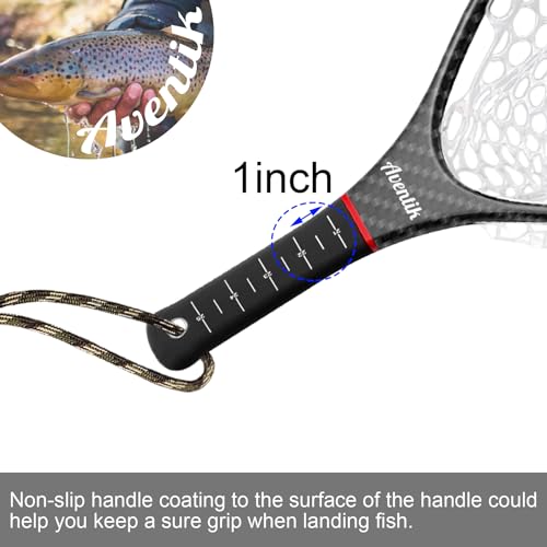 Aventik Fly Floating Fishing Net Carbon Fiber Landing Trout Net Light Weight Clear Rubber Ghost Net Catch & Release - color: Standard Black with Black magnetic release