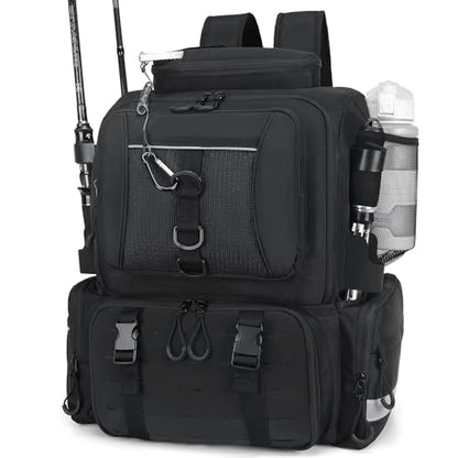 WANOON Fishing Backpack,Tackle Bag,with Tackle Boxes. Large Fishing Bag, Strong Materials - color: Black, size: 42L-With Tackle Boxes