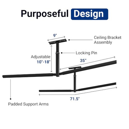 FLEXIMOUNTS Double Arm Adjustable Overhead Ladder Rack, 71.5" Arms | Heavy-Duty Steel, 90 Lbs Per Arm, 180 Lbs Total Capacity, Ideal For Ladders, Kayaks, Surfboards And Tools - size: Double