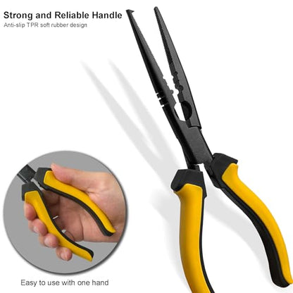 9-inch Fishing Pliers with Rust-resistant Teflon Coating, Fresh/Sea Fishing Tools, Comfortable Grip Fishing Gear for Fishing Trips - style: 9" Split Ring Nose