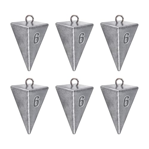 Alwonder Pyramid Sinkers Lead Fishing Weights for Surf Pompano Catfishing | Pyramid Weights 1oz-2LB Saltwater Freshwater Fishing Sinkers No-Roll Triangle Inshore Ocean Beach Casting Bottom Pier Fishing - size: 6oz-6 Pack