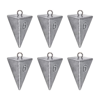 Alwonder Pyramid Sinkers Lead Fishing Weights for Surf Pompano Catfishing | Pyramid Weights 1oz-2LB Saltwater Freshwater Fishing Sinkers No-Roll Triangle Inshore Ocean Beach Casting Bottom Pier Fishing - size: 6oz-6 Pack