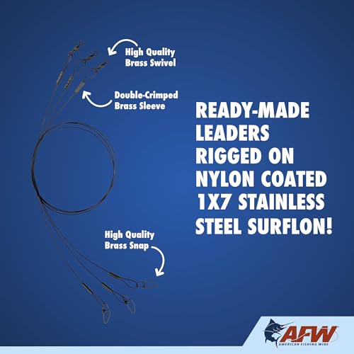AFW Surflon Fishing Leaders – Black Nylon Coated Stainless Steel Wire, Swivel & Snap, 3 Pack, Variety Pack – Strong Leader Line for Catfishing & Toothy Game Fish - size: 20 lb, style: 12 Inch