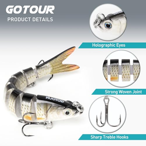 GOTOUR Jointed Swimbaits, Easy Catch Fishing Lures for Bass Trout Crappie | Wiggling Vibrating Rattling Gurgling for More Bites, Heavy-Duty Dyneema Fiber, Slow Sinking, Fresh & Saltwater Fishing Baits - color: A1-4"-0.4oz