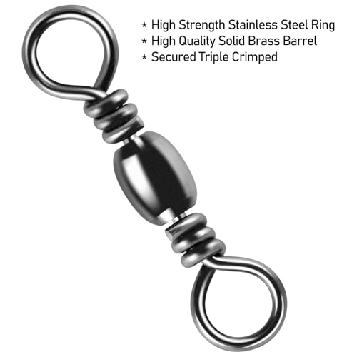 Alwonder 100-Pack Fishing Barrel Swivels, High Strength Stainless Solid Ring Brass Barrel Swivel with Black Nickel Coating, Rolling Fishing Swivels Tackle Line Connector Saltwater Freshwater - size: #1-106LB