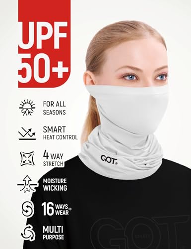 UPF 50+ Cooling Neck Gaiter - Fishing Face Mask Sun Protection Men Women | Thermoregulation, Moisture-Wicking, Quick-Drying, 4-Way Stretch, Built-in UV SPF, Multi-Style Headwear - color: White
